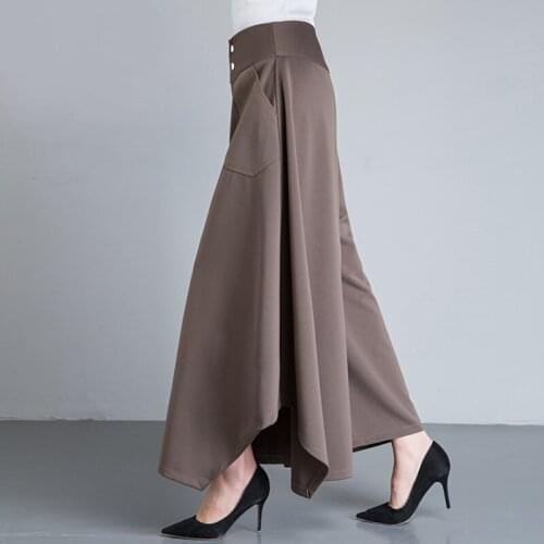 Casual Pants Women 2021 Spring Summer Elastic Waist Solid Basic Retro Loose Fit Womens Wide Leg Pant Ankle-length Trousers Y983