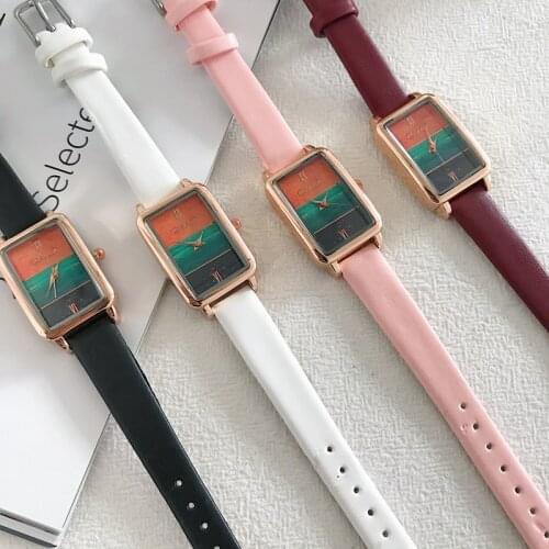 Color Block Women Fashion Luxury Watches Rectangle Qualities Ladies Quartz Wristwatches Casual Roma Number Female Leather Watch