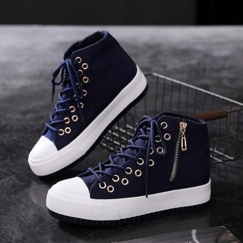High-top Canvas Shoes Women 2021 New Wild Side Zipper Casual Shoes Student White Shoes Sneakers Women