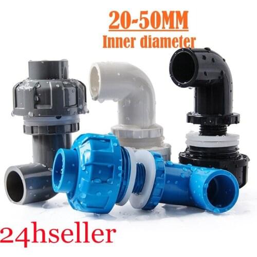 1pcs I.D 20-50mm PVC Tank Connector Pipe Fitting Elbow Union Joint Thicken Fish Tank Drain Joints Garden Irrigation Outlet Joint