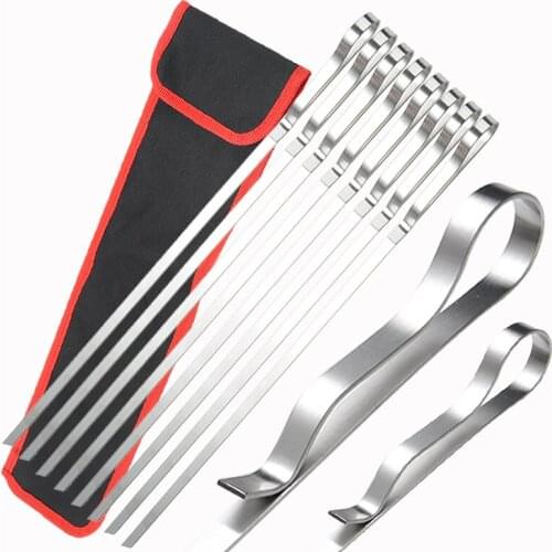 10pcs Stainless Steel Pen Clip-shaped Barbecue Sticks BBQ Skewer Steel Needle Kebab Barbeque Accessories Kitchen Accessories