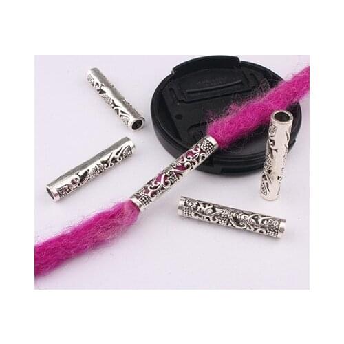 50/100Pcs/Lot silver metal hollow hair braid dread dreadlock beads rings tube cuffs Accessories approx 5mm hole