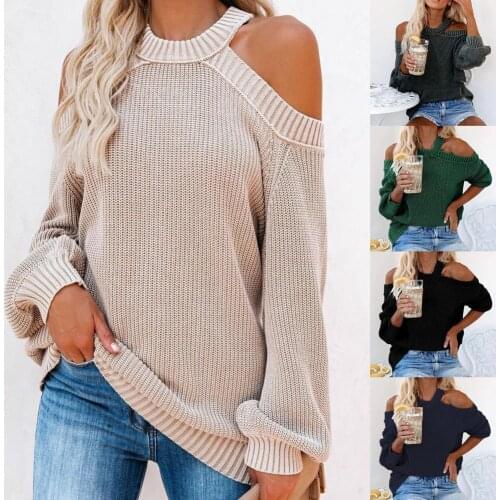 70% Dropshipping!! Sexy Knitted Jumpers Pullovers Knitwear Open Shoulder Backless Cross O Neck Knitting Sweater for Daily Wear