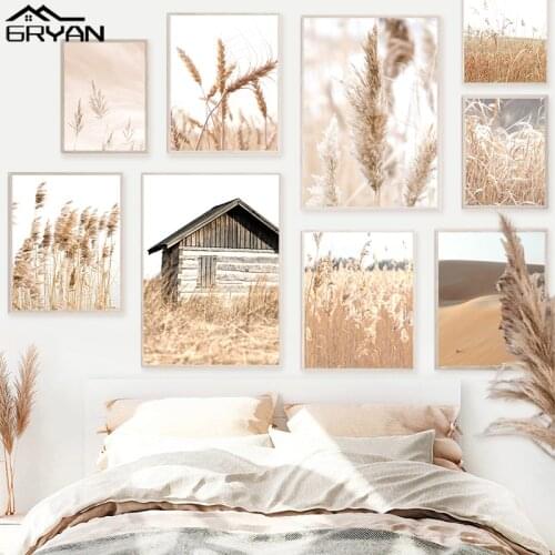 Bohemia Nature Plant Landscape Canvas Painting Nordic Wall Art Print Poster Autumn Wheat Reed Picture Home Decor for Living Room