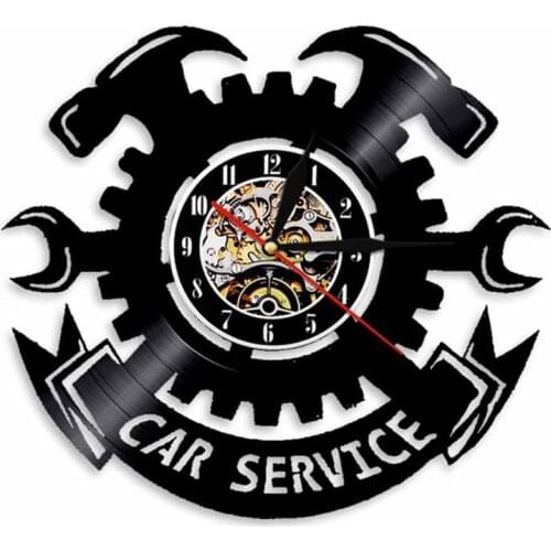 Auto Repair Shop Wall Clock Car Mechanic Service Vinyl Record Clocks with 7 Colors LED Wall Watch Home Decor reloj de pared