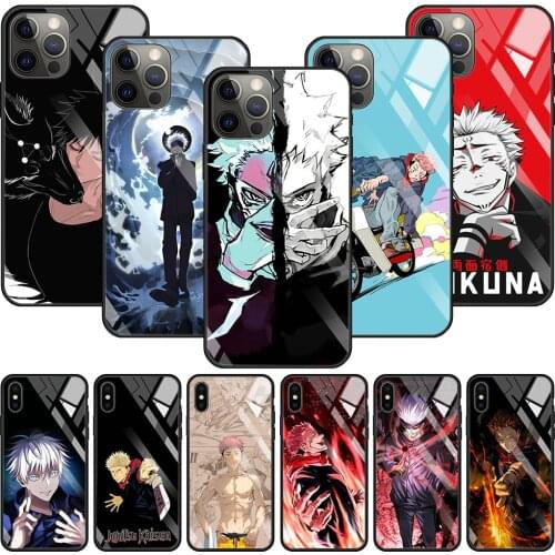 Tempered Glass Phone Case For iPhone 11 12 Pro Max 12 Mini X XS MAX XR 8 7 6s 6 Plus SE 2020 Soft Frame Para Jujutsu kaisen Gojo