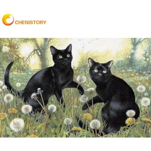 CHENISTORY Diamond Embroidery Cat Full Square Round Diamond Painting Animal 5D DIY Picture Rhinestones Mosaic Wall Decoration