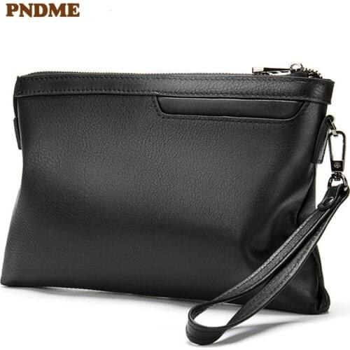 Business casual genuine leather mens clutch bag simple soft natural first layer cowhide womens black phone envelope bag wallet
