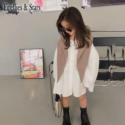 Spring Autumn girls 2 pcs set baby dress + shawl kids suits children streetwear fashion solid khaki point collar cape 1 to 7 yrs