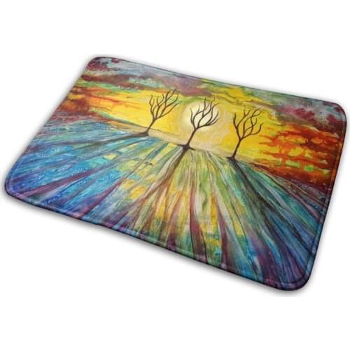 Long Shadows Landscape Mat Rug Carpet Anti-Slip Bedroom Entrance Door Mat Colorful Trees Painting Landscape Painting