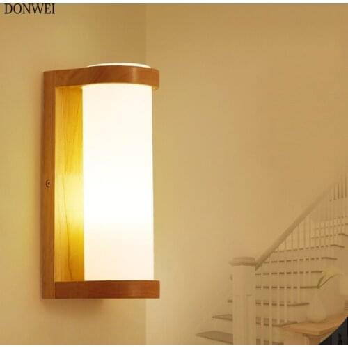 DONWEI Nordic bedroom Bedside wood wall light foyer study background lamp bathroom mirror lighting Home light wall sconce