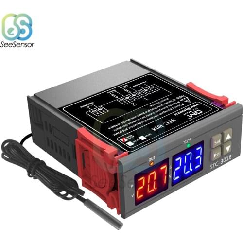 Dual Digital Temperature Controller Switch STC-3018 12V 24V 110V 220V Celsius & Fahrenheit C/F Thermoregulator Thermostat