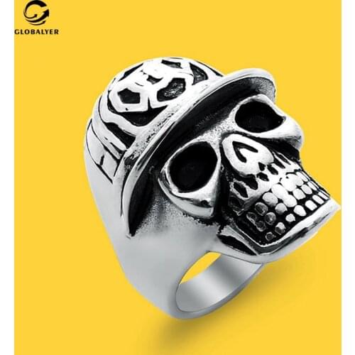 Europe and America fashion Hip hop titanium steel ring Men domineering skull baseball cap Stainless steel ring Free shippng 422