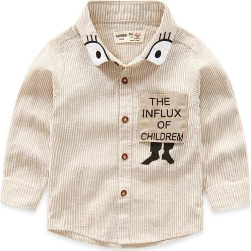 Childrens clothing boy vertical stripe shirt cotton 2-10 years old