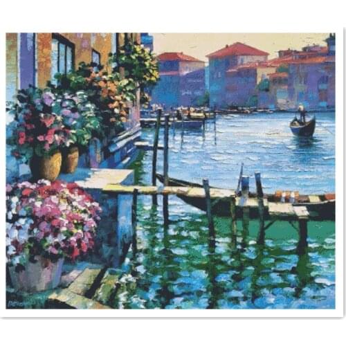 Oil painting pond cross stitch package landscape 18ct 14ct 11ct cloth cotton thread embroidery DIY handmade needlework