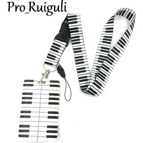 Piano keys Anime Lanyard Badge Holder ID Card Lanyards Mobile Phone Rope Key Lanyard Neck Straps Keychain Key Ring