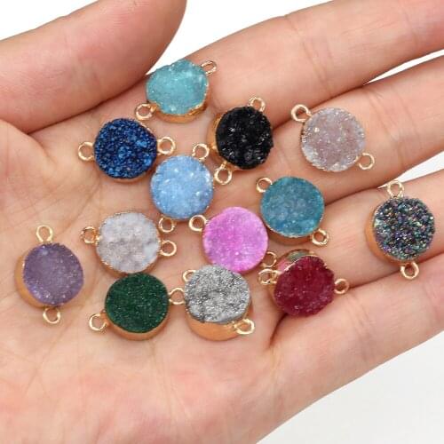 2Pcs Natural Stone Connector Round Exquisite Crystalline Germ Agates For Jewelry Making DIY Necklace Bracelet Anklet Accessory