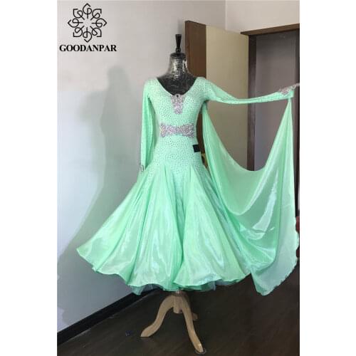 GOODANPAR Ballroom Dance Standard Long Sleeves Backless Ballroom Dance Wear Fine Stones Waltz Flamenco Foxtrot Viennese Costume
