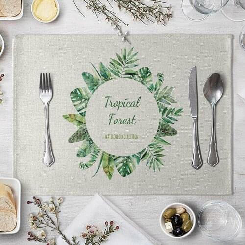 Fashion Print Rectangle Cotton Linen Western Style Table Pad Cut Mats Placemat for Dinner Kitchen Table 40x30cm Leaf