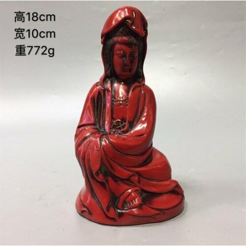 Red Coral Carved Guanyin Worship Idol Buddha Statue Statues for Decoration Collection Ornaments Meditation Figurines