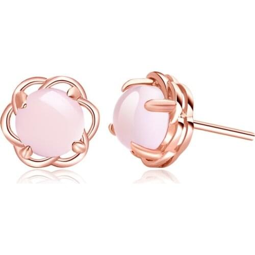 Popular 925 Silver Mosaic Pink Crystal Round Earrings Trendy Fashion Charm Jewelry Accessories Gifts for Her Women