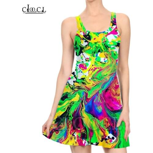 CLOOCL Colorful Paint Splatter 3D Print Summer Dress Women Slim Sleeveless Women Sexy Dresses Pleated Casual Dress