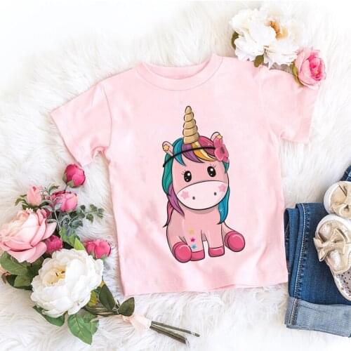 Summer Fashion Horse Printed T-shirt Children Short Sleeved Pink T-shirt Boys Baby Kids Cute Tops Girls Clothes Casual 1325