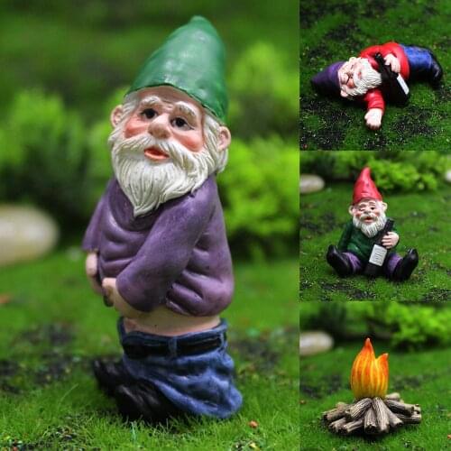 Miniature Garden Drunk Dwarfs Elves Ornaments Moss Micro Landscape Fairy Decorations Mini Resin Crafts Figure Bonsai Home Decor