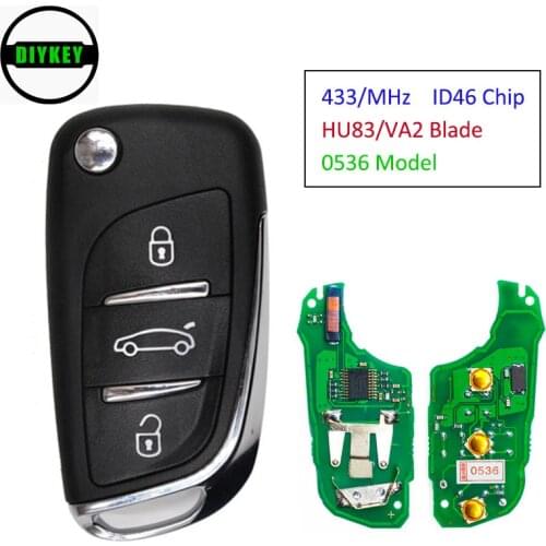 DIYKEY DS Modified Folding Remote Key 3 Buttons 433MHZ ID46 for Peugeot 307 0536 Model 2001 2002 2003 2004 2005 HU83/VA2 Blade