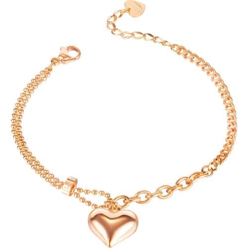 Fashion Heart Smiley Asymmetric Chains Bracelets For Women Minimalist Stainless Steel Rose Gold Cuff Jewelry Bracelets Wholesale