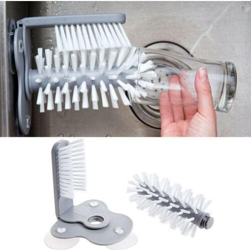 Wall Suction Cup Washing Brush Kitchen Glass Cleaning Brush Rotating Water Cup Tea Cup Brush Water Glass Wine Glass Bottle Brush