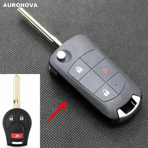 AURONOVA New Upgrade Folding Key Shell for Nissan Juke Rogue Cube 2+1 Buttons Modified Remote Car Key Case