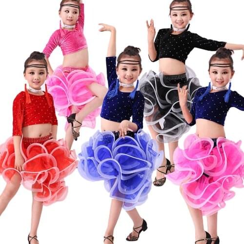 Latin Dance Dress Children Girl Competition Performance Costume Girls Cute Latin Dance Skirt Ballroom Children Dancewear Clothes