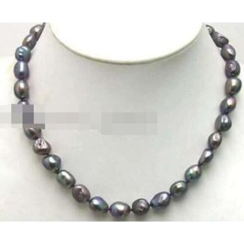 SALE ! Big 8-9mm Black BAROQUE natural Freshwater PEARL 17" Necklace -5662