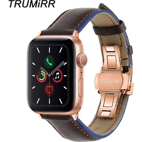 Italian Leather Watchband Dual Color for iWatch Apple Watch 38/40/42/44mm Series 5 4 3 2 1 Women Men Band Butterfly Buckle Strap