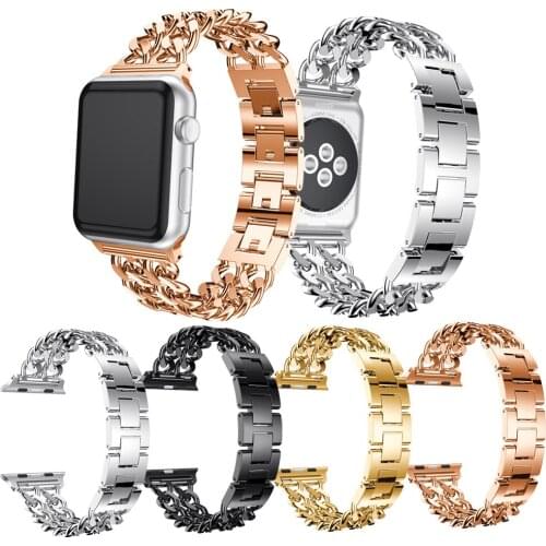 For Apple Watch 5 4 40mm 44mm watchbands Stainless Steel Bracelet Strap Luxury band for iwatch Series 5 4 3 38mm 42mm Rose Gold