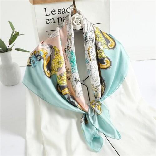 Silk Square Scarf for Lady Shawl Lady Elegant Floral Wrap Foulard Hijab Headband Spring Pashmina Neckerchief Scarves Bandana New