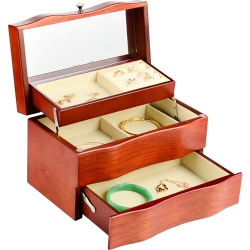 Hot Wood Large Capacity Jewelry Organizer Box 3 Layer Jewellery Storage Women Rings Necklace Gift Cases Cosmetic Mirror