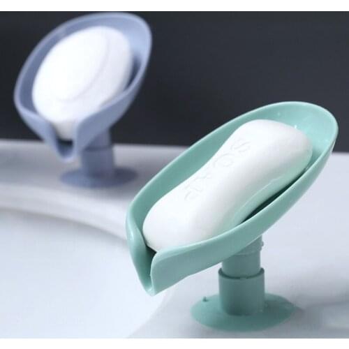 Punch-free Leaf Shaped Soap Box Solid Drain Holder Storage Plate Tray for Bathroom Supplies