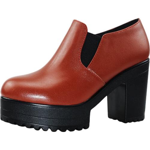 Deep Mouth Womens Pumps 2021 Spring Genuine Leather Shoes High Heels Platform Shoes Ladies Work Shoe Block Heel