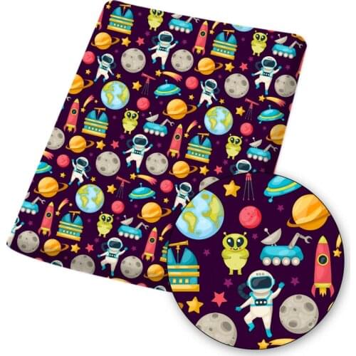 Polyester Cotton Fabric Rocket Planet Printed Cloth Sheets For DIY Mask/Dress/Bag Material Accessories Home Textile 45*145cm 1pc