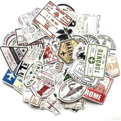 10/30/50PCS Suitcase Postmark Retro Letterhead Stamp Travel Suitcase Sticker Personality Trolley Case Guitar Graffiti Sticker