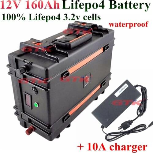 12v 160Ah lifepo4 Battery with waterproof Case embedded 100A BMS FOR solar EV Car photovoltaic System marine + 14.6v 10A charger