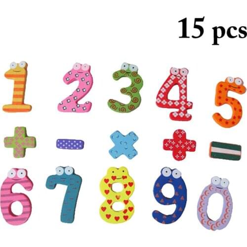 15PCS 3D Fridge Magnet Wood Number Symbol Cute Cartoon Educational Magnet Preschool Toy Magnetic Paste Home Decoration Gifts