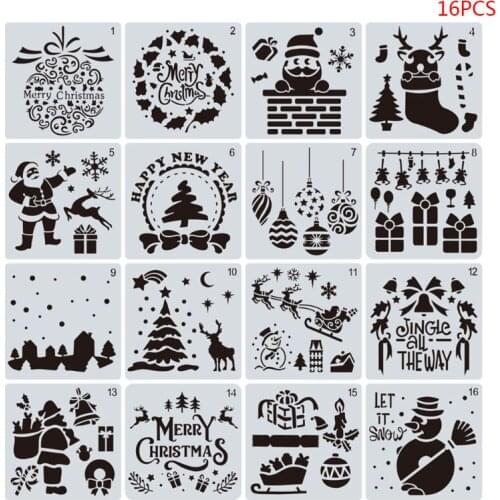 16pcs/set DIY Merry Christmas Drawing Stencil Templates Embossing Paper Card Painting Scrapbooking Stamp Album Decor wholesales