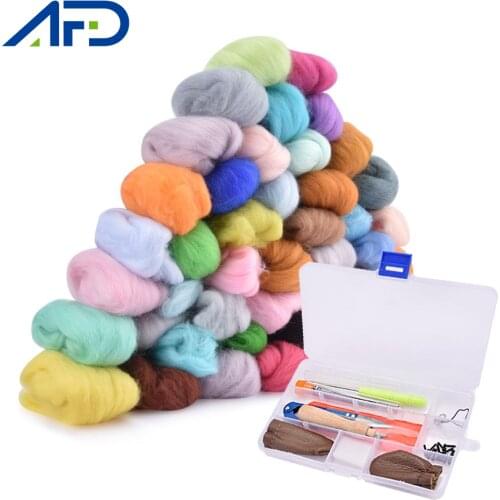 36/50 Colors Roving Wool Felt Fabric Kit Handle Felting Needle Set for Christmas Ball Toys Making DIY Felting Wool Crafts