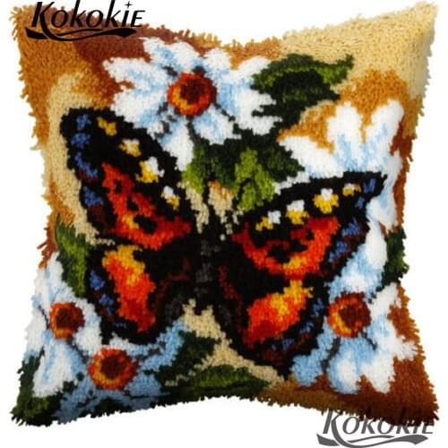 3d pillowcase embroidery Needlework set Latch hook butterfly Cross Stitch carpet cushion crocheting rug kit Patchwork Pillowcase