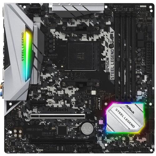 Used,ASROCK B450M STEEL LEGEND Micro-ATX AMD B450 DDR4 3466+(OC)MHz M.2 USB3.1 New Max-64G Double Channel Socket AM4 Motherboard
