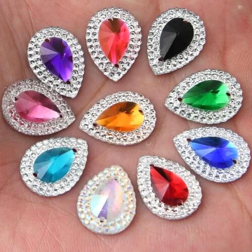 BOLIAO 20Pcs 13mm*18mm Water Drop Shape AB Color Resin Flat Back Sew on Bags/Wedding Dress Decoration Craft DIY R253