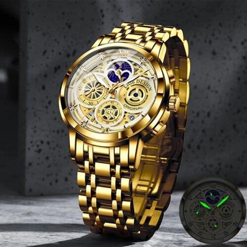 LIGE Fashion Mens Watches Top Brand Luxury Wrist Watch Quartz Clock Gold Watch Men Waterproof Chronograph Relogio Masculino